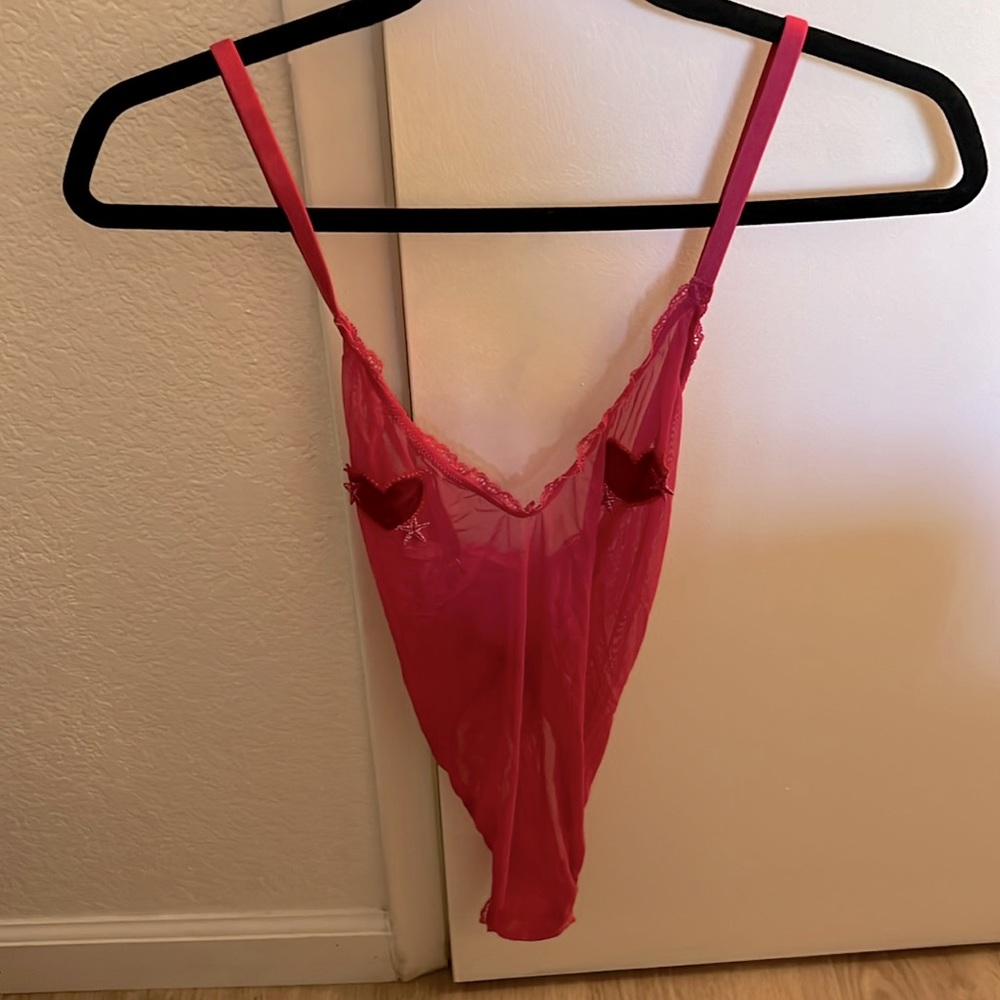 Savage x Fenty hot pink heart lingerie, small